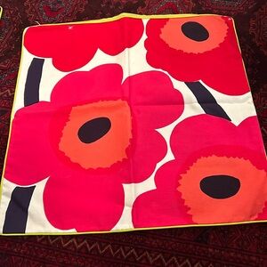 Marimekko pillow case. Uniko flowers on one side and stripes on reverse side